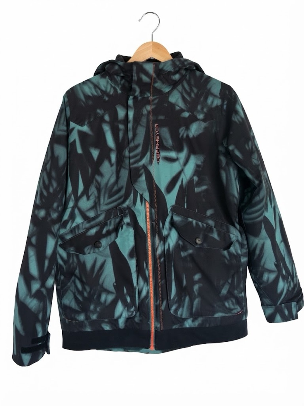 Obermeyer Teen L (14-16) Black Teal Botanical Print Insulated Ski Snowboard Jack